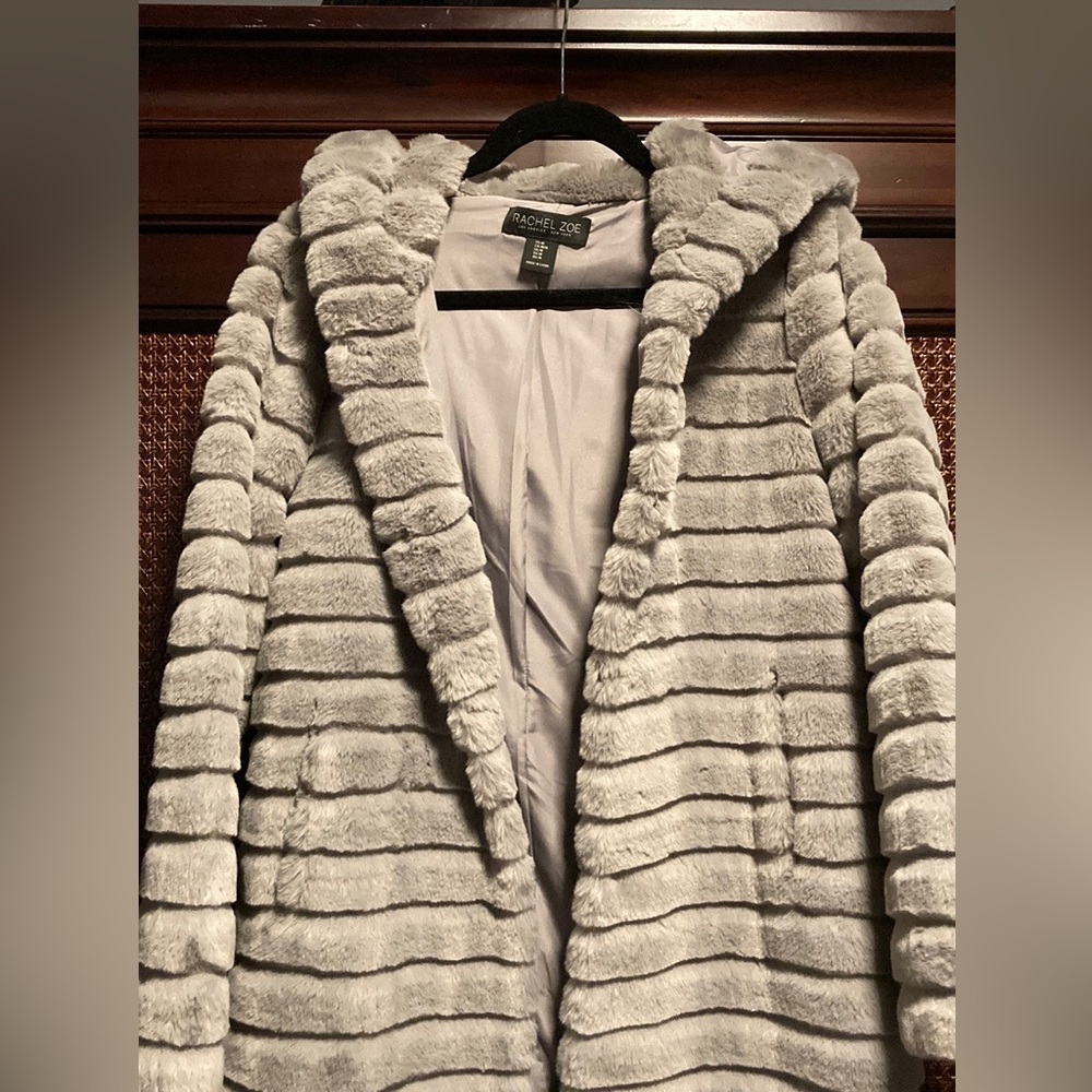 Rachel Zoe Fuzzy Soft Jacket with Hood Ladies Medium